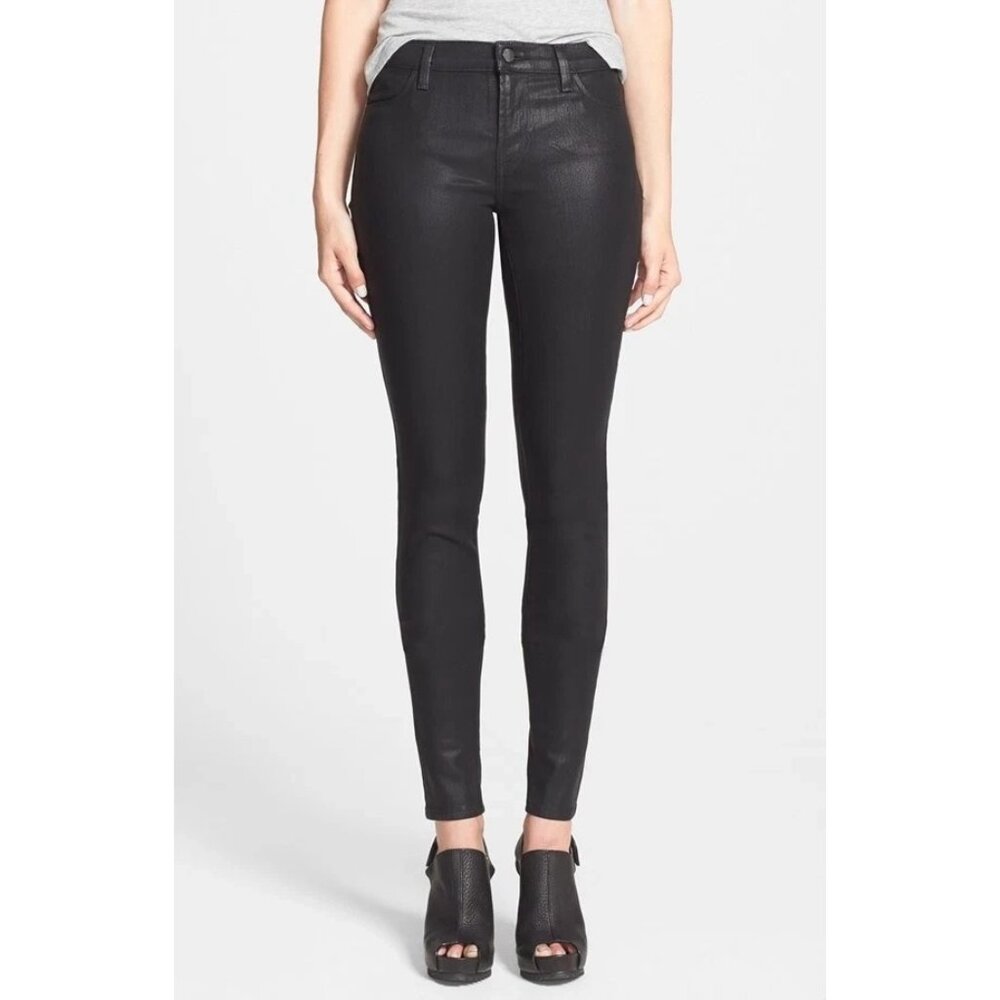 NWT J Brand 620 Mid Rise Super Skinny in Fearless Black Stocking Jeans 25